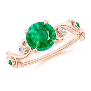 7mm AAA Emerald and Diamond Ivy Scroll Ring in Rose Gold