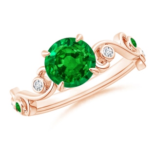 7mm AAAA Emerald and Diamond Ivy Scroll Ring in 10K Rose Gold