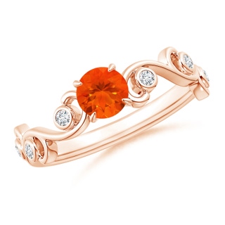 5mm AAA Fire Opal and Diamond Ivy Scroll Ring in Rose Gold