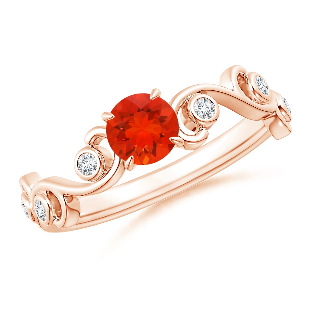 5mm AAAA Fire Opal and Diamond Ivy Scroll Ring in Rose Gold