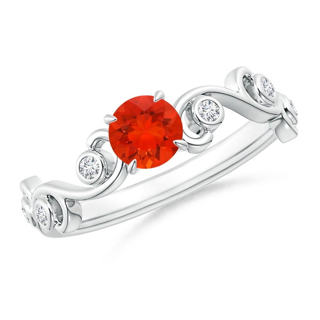 5mm AAAA Fire Opal and Diamond Ivy Scroll Ring in White Gold