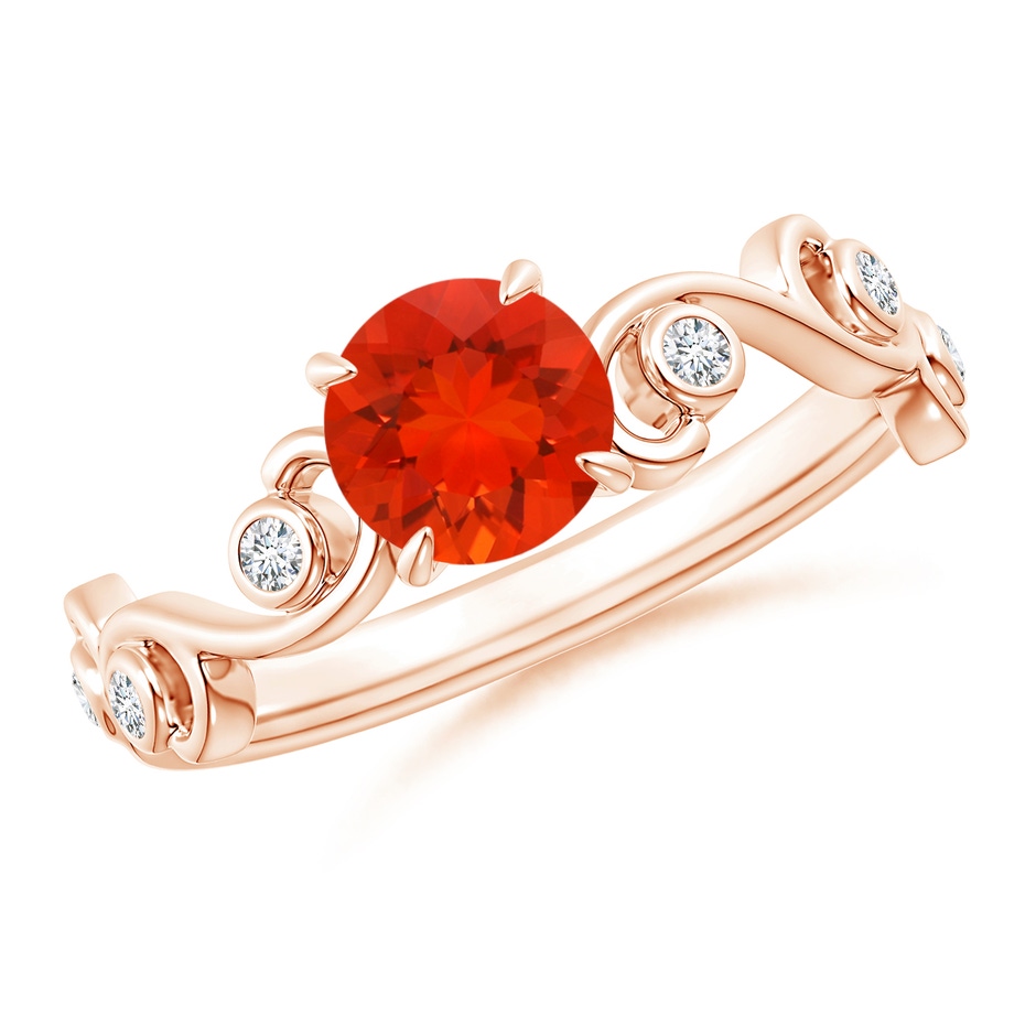 6mm AAAA Fire Opal and Diamond Ivy Scroll Ring in Rose Gold 