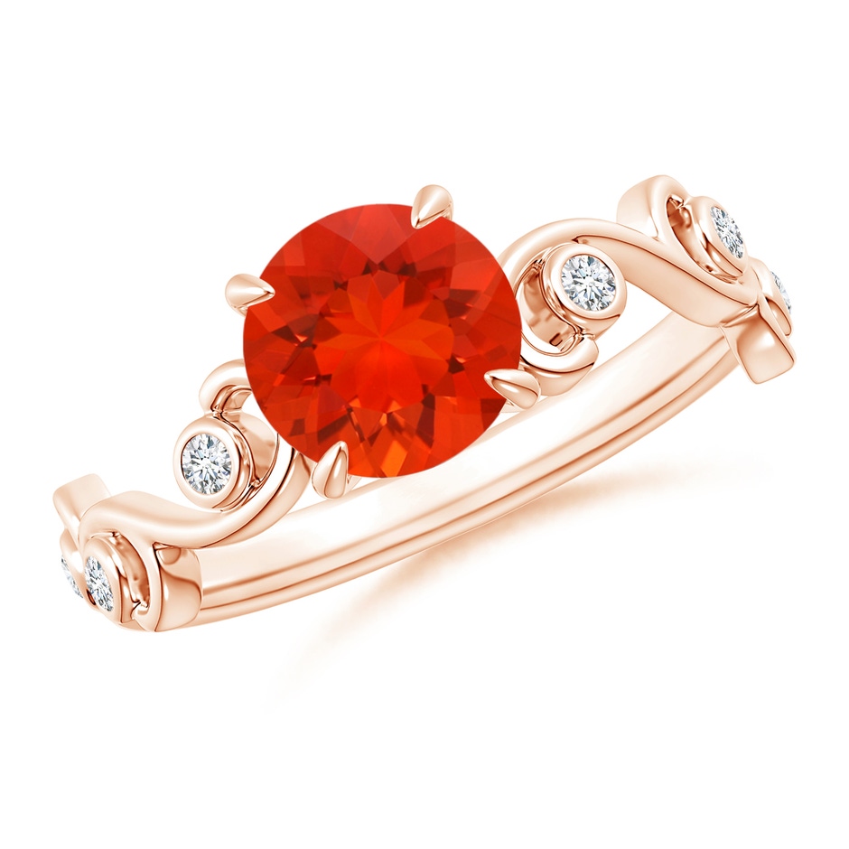 7mm AAAA Fire Opal and Diamond Ivy Scroll Ring in Rose Gold 