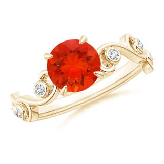 7mm AAAA Fire Opal and Diamond Ivy Scroll Ring in Yellow Gold