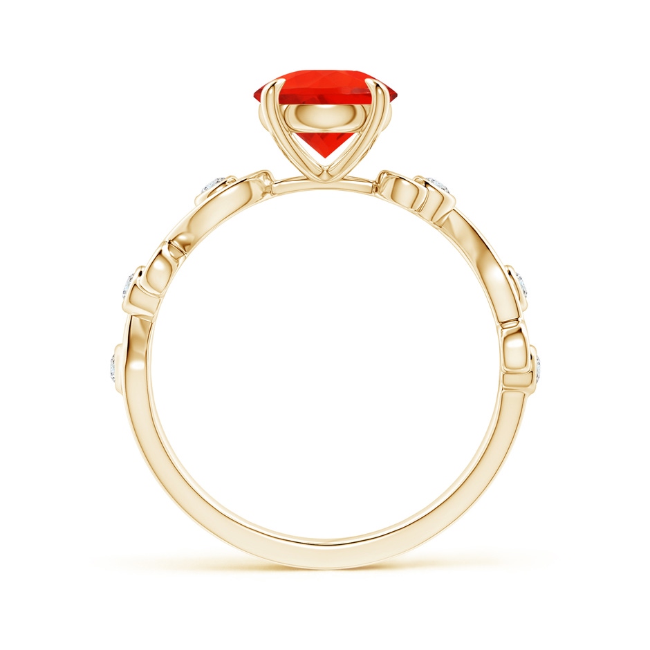 7mm AAAA Fire Opal and Diamond Ivy Scroll Ring in Yellow Gold side-1