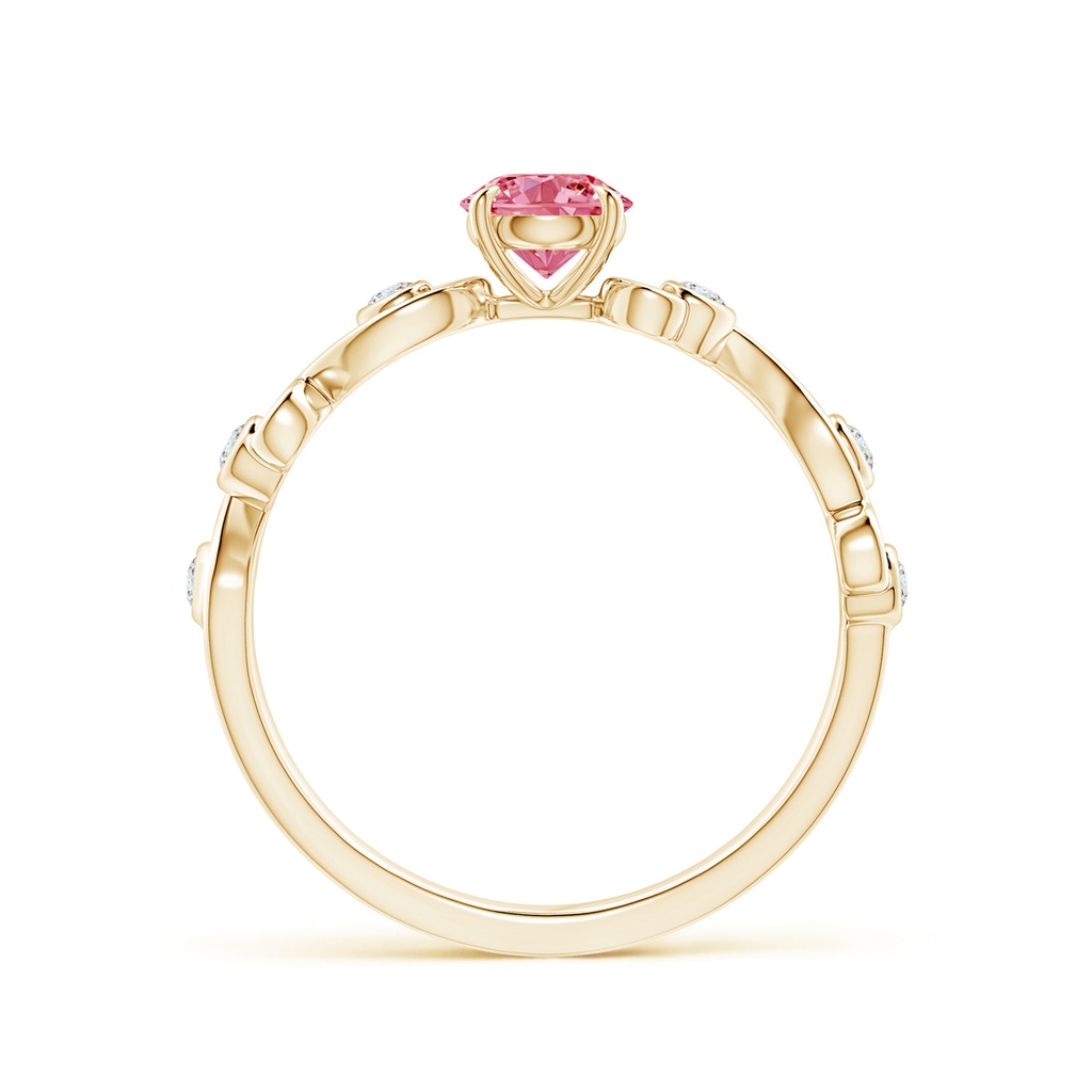 4.5mm AAAA Fancy Intense Pink and White Diamond Ivy Scroll Ring in Yellow Gold - side 199