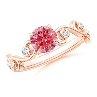 5.4mm AAAA Fancy Intense Pink and White Diamond Ivy Scroll Ring in 18K Rose Gold