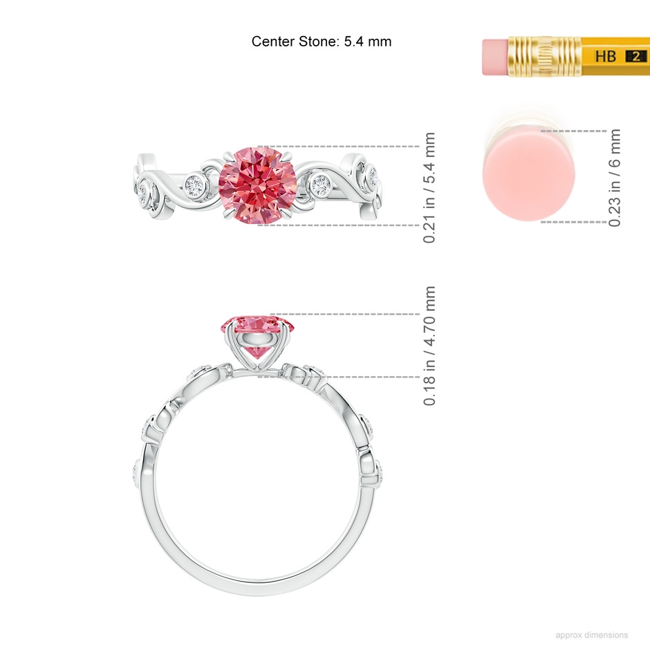 5.4mm AAAA Fancy Intense Pink and White Diamond Ivy Scroll Ring in P950 Platinum ruler