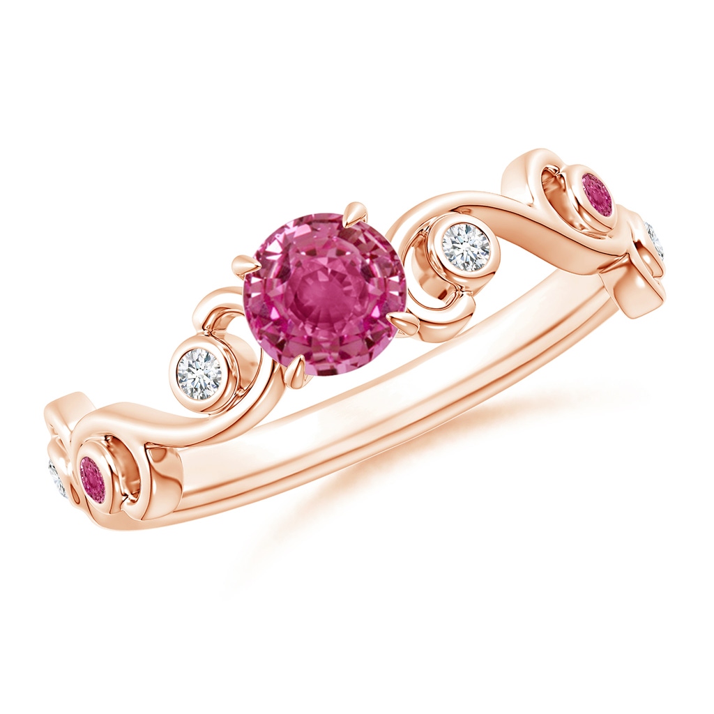 5mm AAAA Pink Sapphire and Diamond Ivy Scroll Ring in Rose Gold