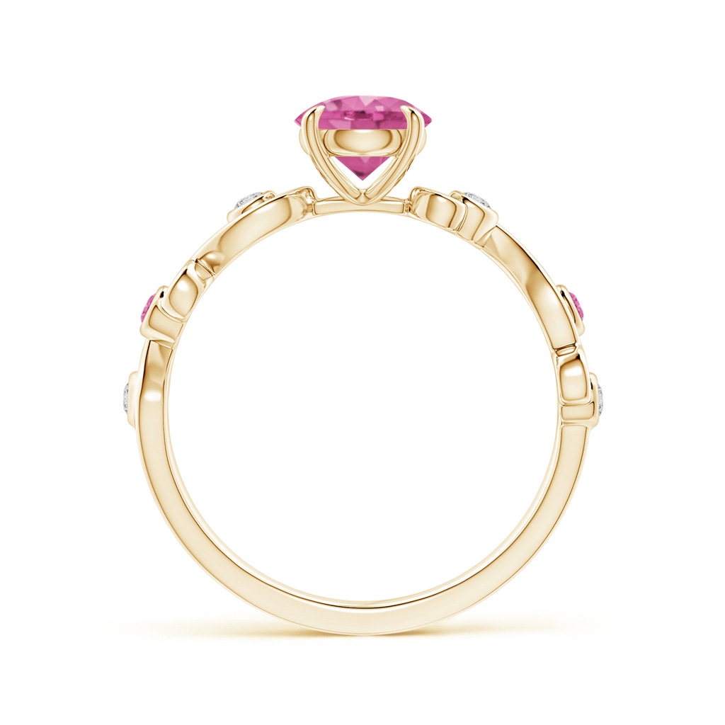 6mm AAA Pink Sapphire and Diamond Ivy Scroll Ring in Yellow Gold Product Image
