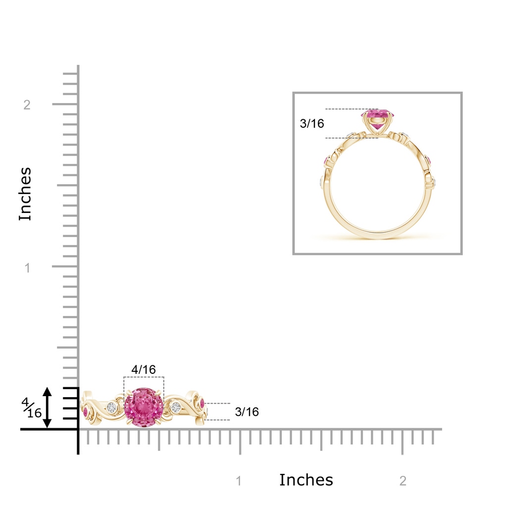 6mm AAA Pink Sapphire and Diamond Ivy Scroll Ring in Yellow Gold Product Image