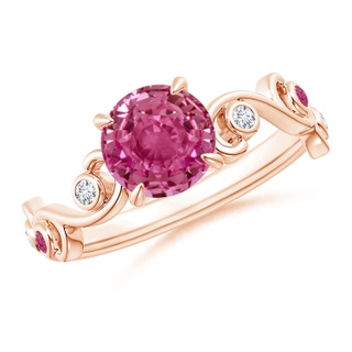 7mm AAAA Pink Sapphire and Diamond Ivy Scroll Ring in Rose Gold