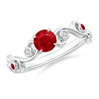 5mm AAA Ruby and Diamond Ivy Scroll Ring in White Gold