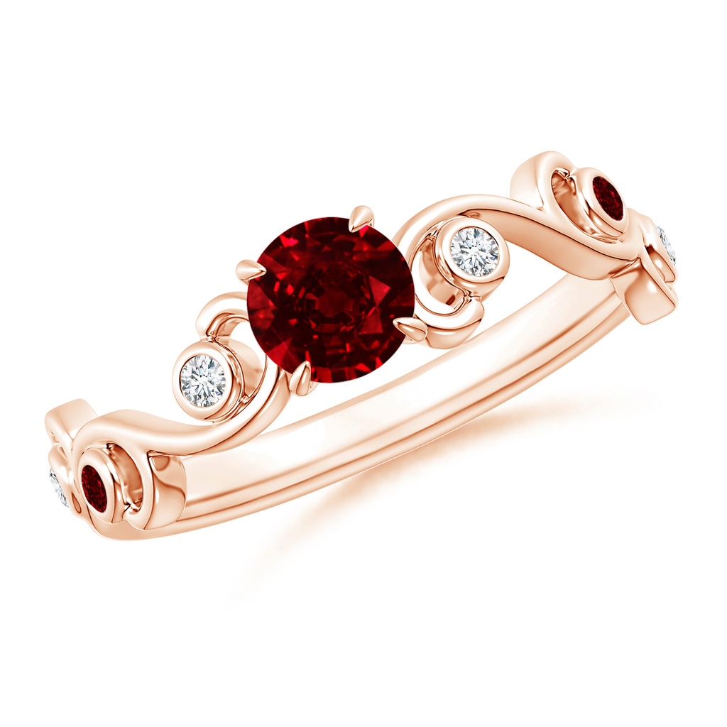 5mm AAAA Ruby and Diamond Ivy Scroll Ring in Rose Gold