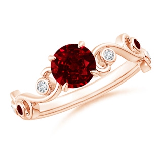 6mm AAAA Ruby and Diamond Ivy Scroll Ring in Rose Gold