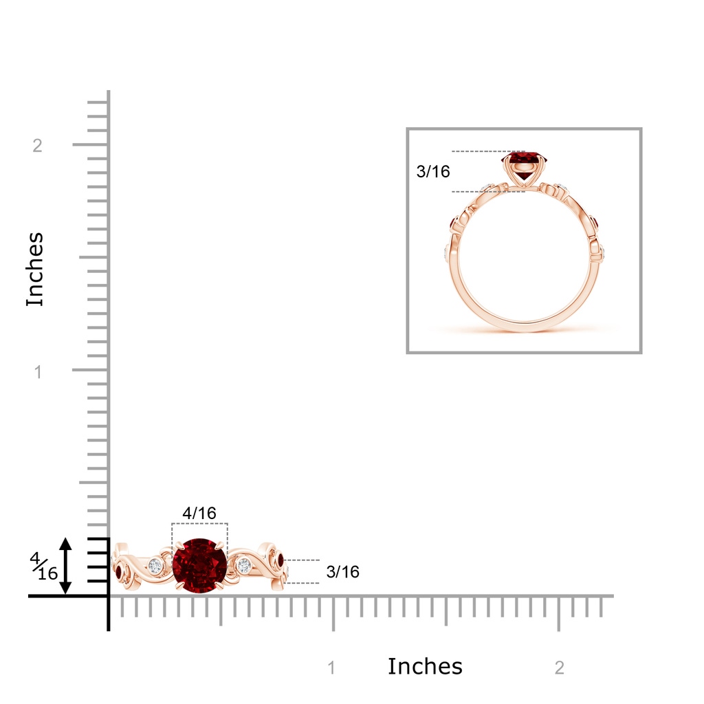 6mm AAAA Ruby and Diamond Ivy Scroll Ring in Rose Gold Product Image