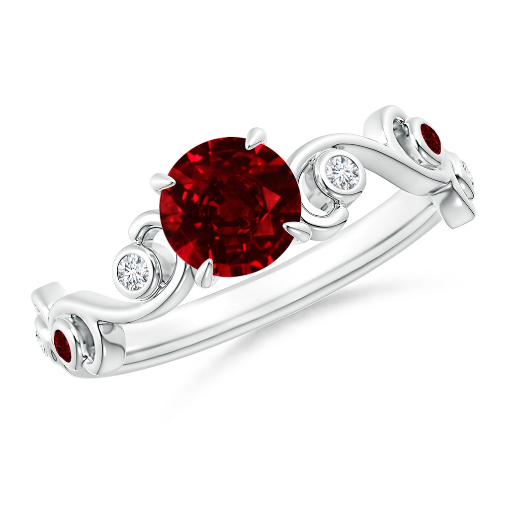 6mm Lab-Grown Ruby and Diamond Ivy Scroll Ring in White Gold