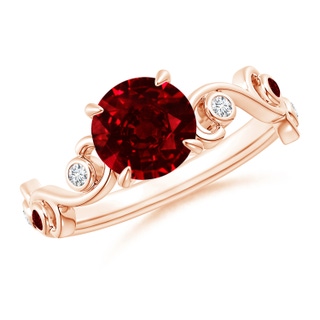 7mm AAAA Ruby and Diamond Ivy Scroll Ring in 9K Rose Gold