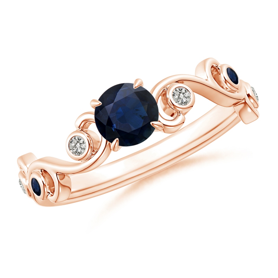 5mm A Blue Sapphire and Diamond Ivy Scroll Ring in Rose Gold 