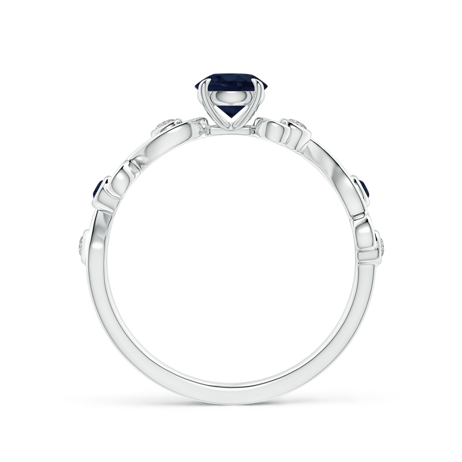 5mm A Blue Sapphire and Diamond Ivy Scroll Ring in White Gold side 1