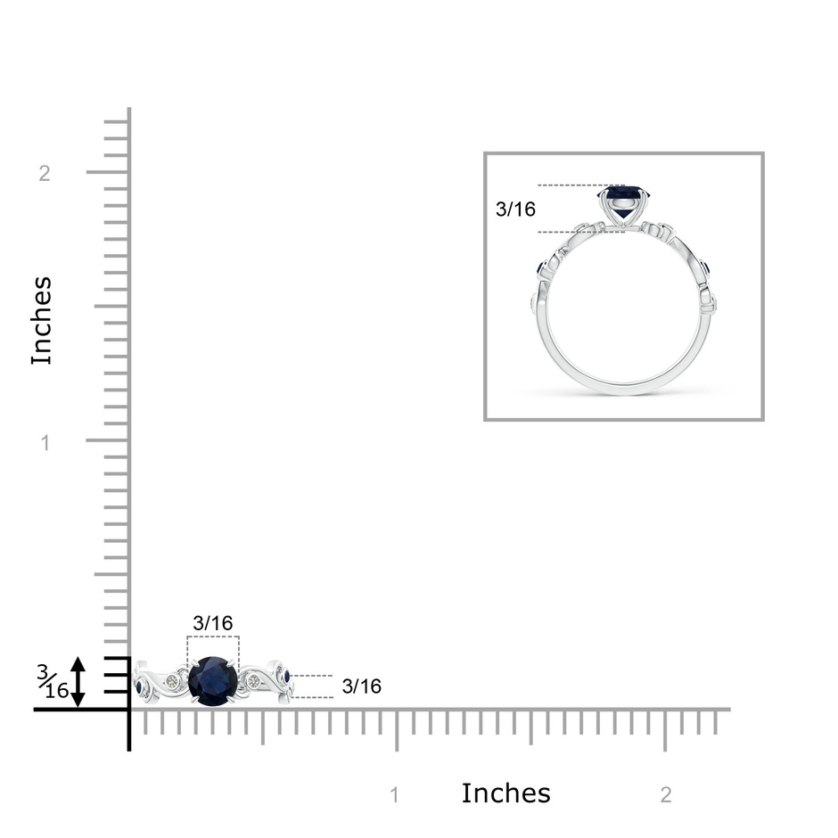 5mm A Blue Sapphire and Diamond Ivy Scroll Ring in White Gold ruler