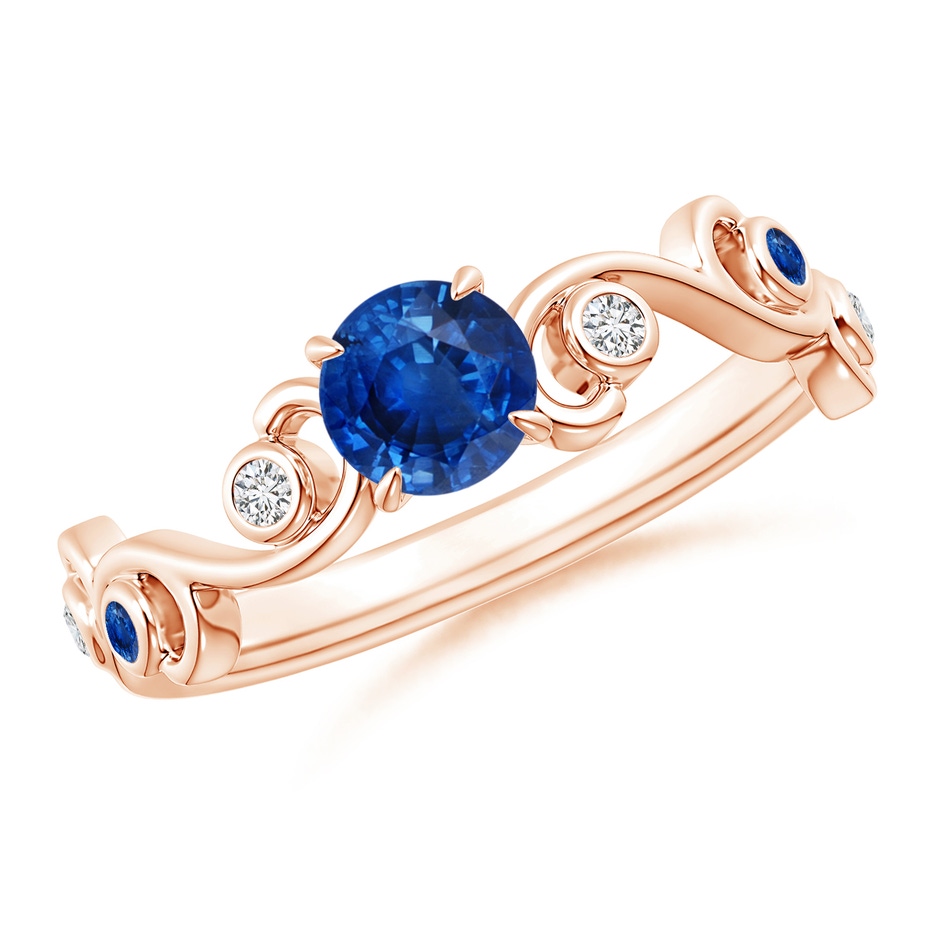 5mm AAA Blue Sapphire and Diamond Ivy Scroll Ring in Rose Gold 
