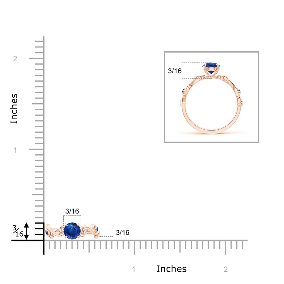 5mm AAA Blue Sapphire and Diamond Ivy Scroll Ring in Rose Gold ruler
