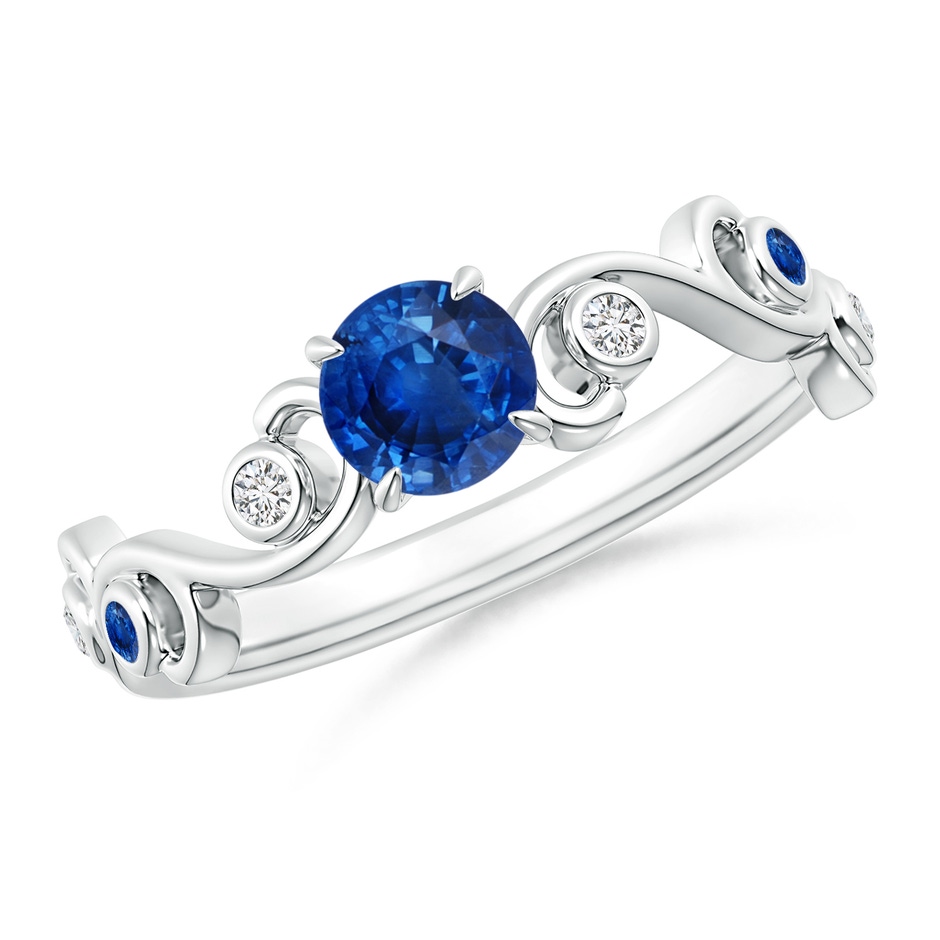 5mm AAA Blue Sapphire and Diamond Ivy Scroll Ring in White Gold 