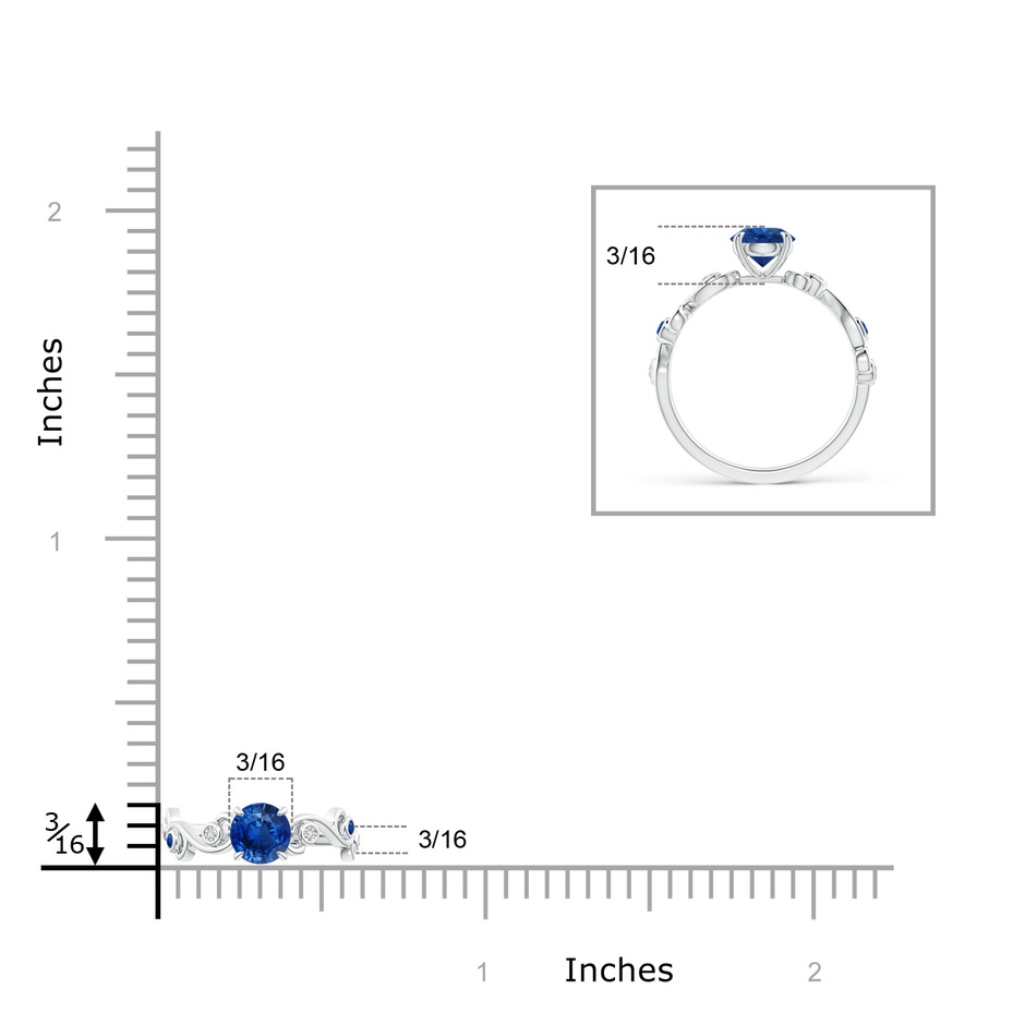 5mm AAA Blue Sapphire and Diamond Ivy Scroll Ring in White Gold ruler
