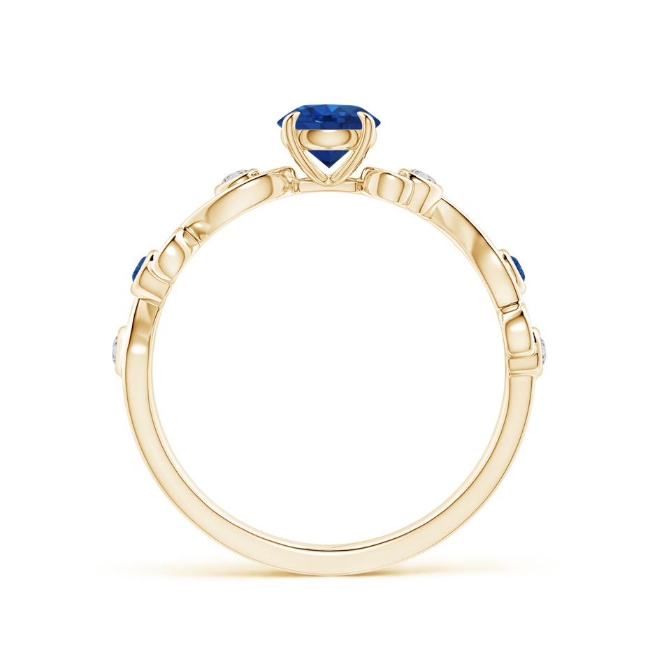 5mm AAA Blue Sapphire and Diamond Ivy Scroll Ring in Yellow Gold Side 1