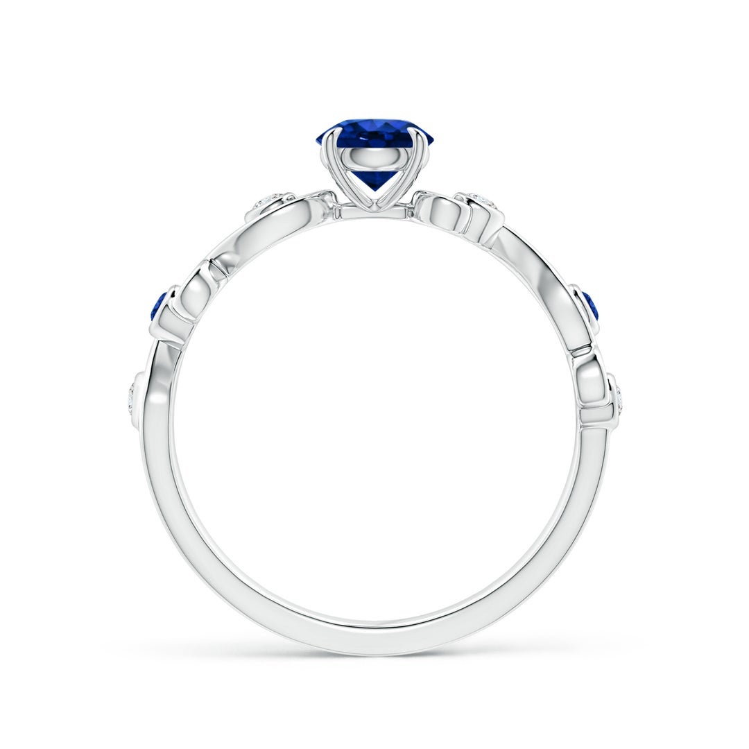 5mm AAAA Blue Sapphire and Diamond Ivy Scroll Ring in White Gold - side 1