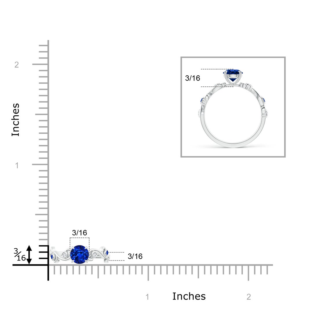 5mm AAAA Blue Sapphire and Diamond Ivy Scroll Ring in White Gold - ruler