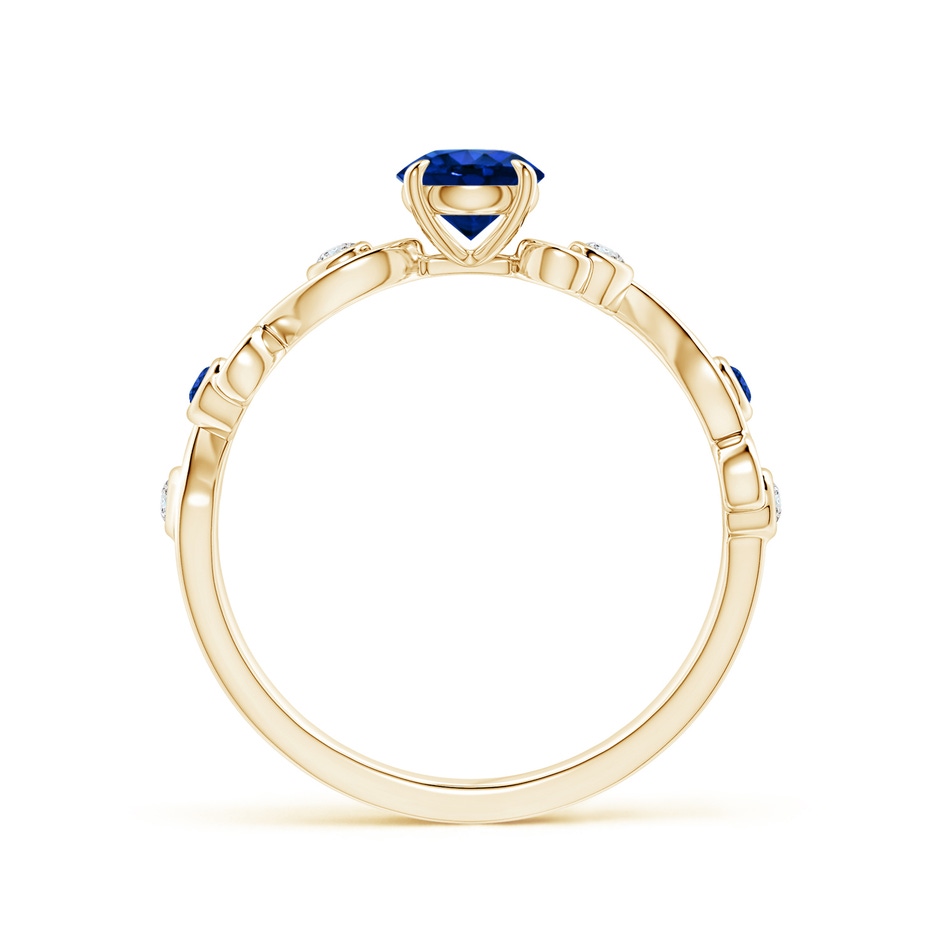 5mm AAAA Blue Sapphire and Diamond Ivy Scroll Ring in Yellow Gold side 1