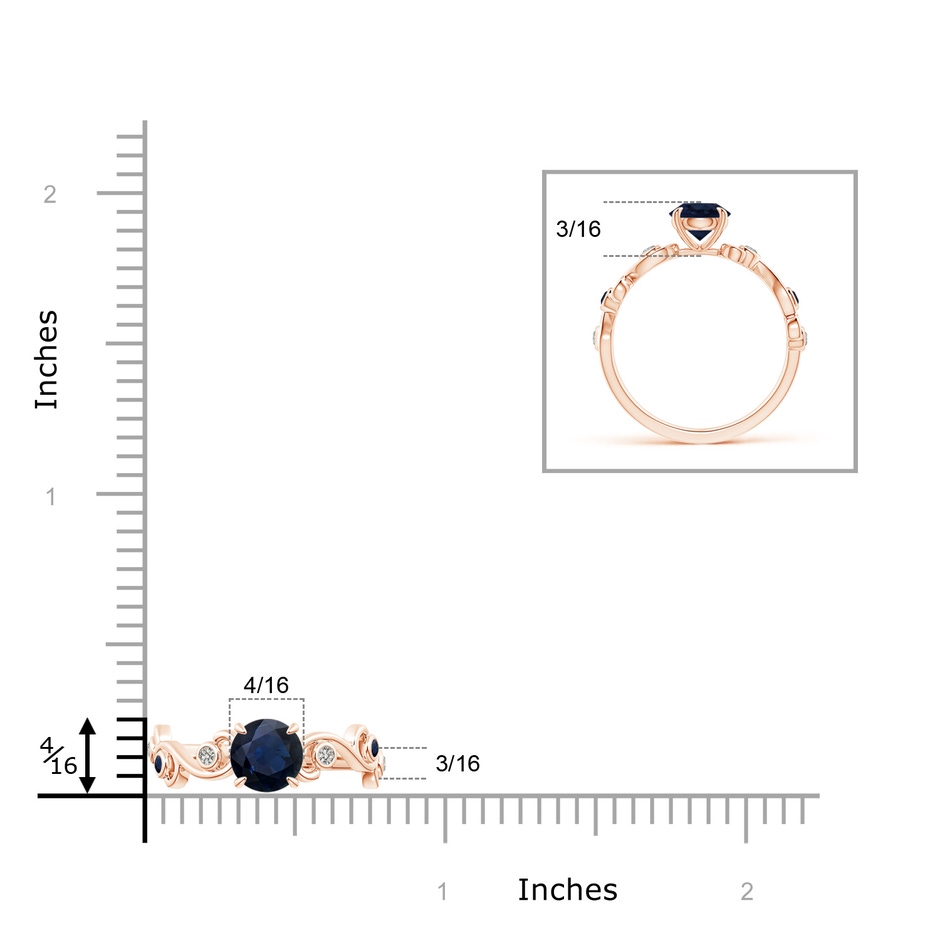 6mm A Blue Sapphire and Diamond Ivy Scroll Ring in Rose Gold ruler