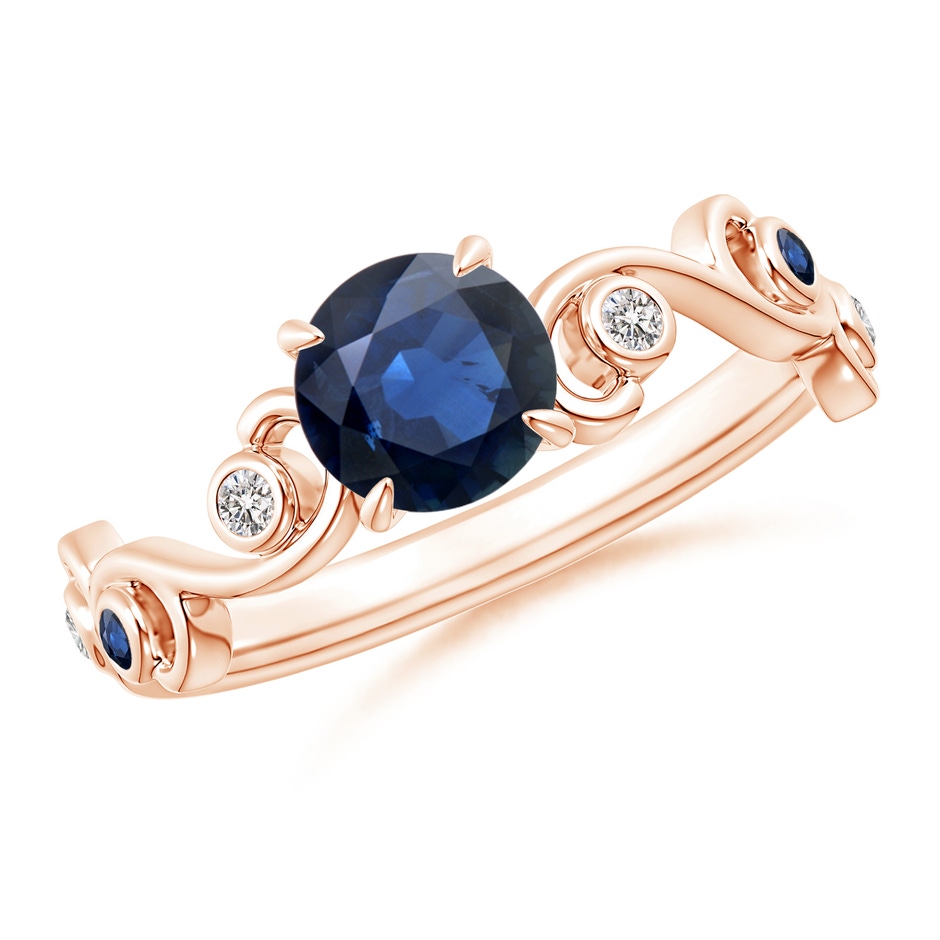 6mm AA Blue Sapphire and Diamond Ivy Scroll Ring in Rose Gold 