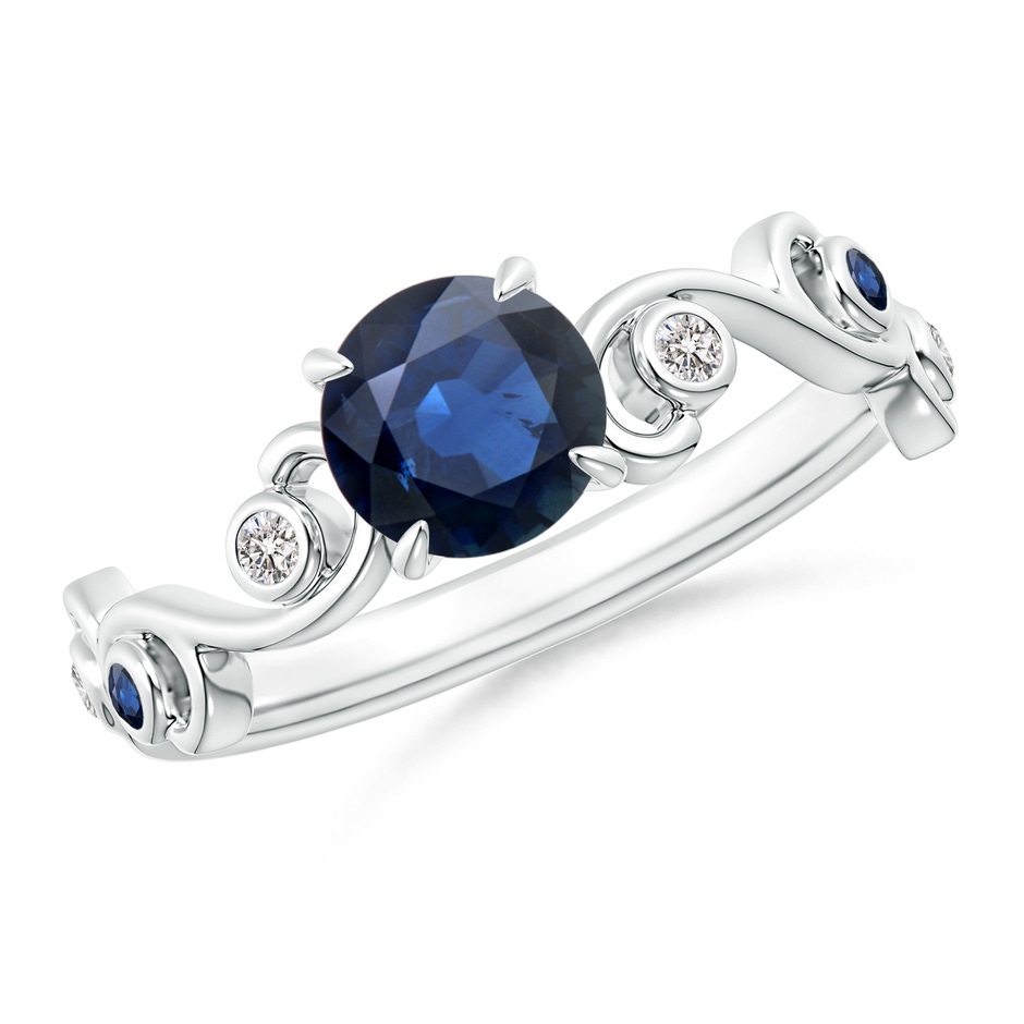 6mm AA Blue Sapphire and Diamond Ivy Scroll Ring in White Gold 