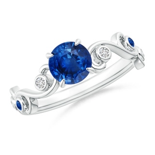 6mm AAA Blue Sapphire and Diamond Ivy Scroll Ring in White Gold