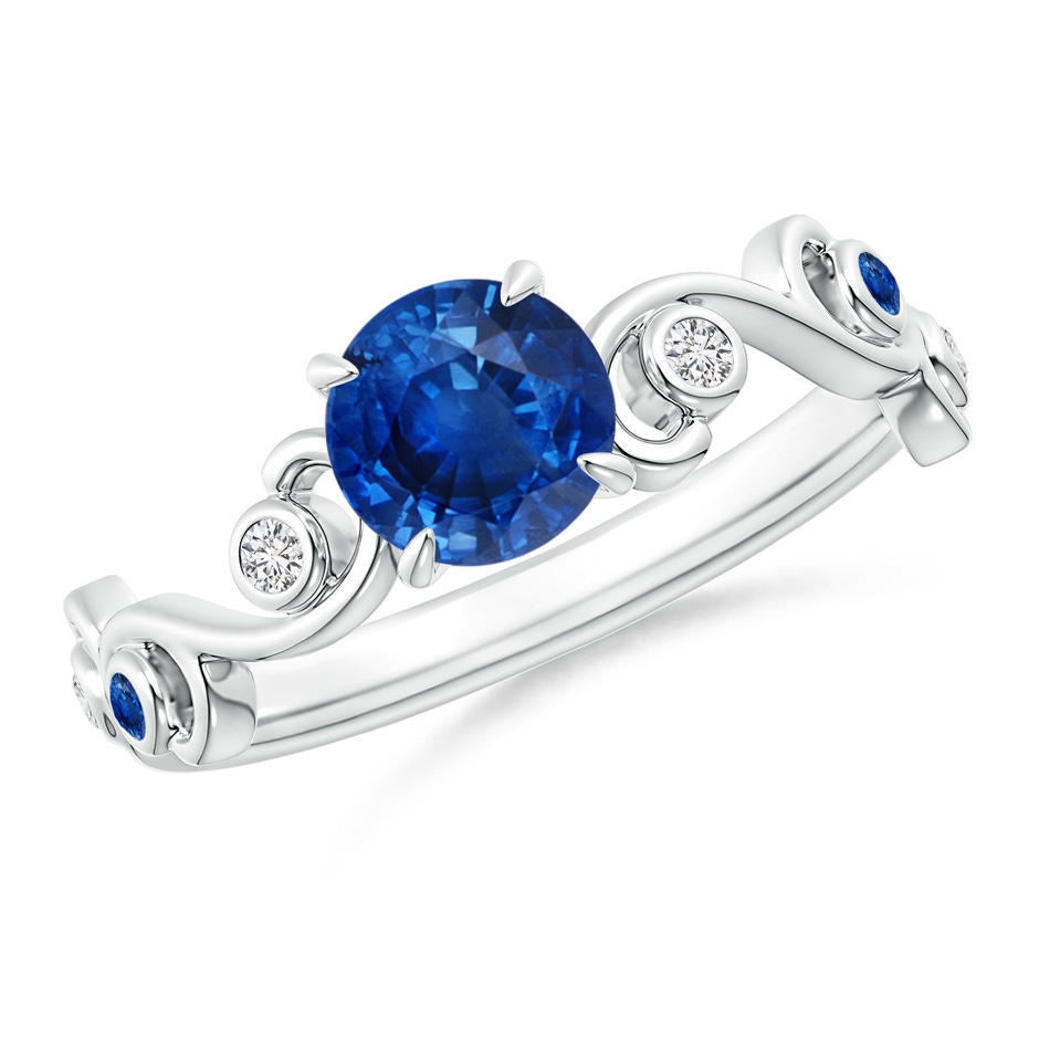 6mm AAA Blue Sapphire and Diamond Ivy Scroll Ring in White Gold 