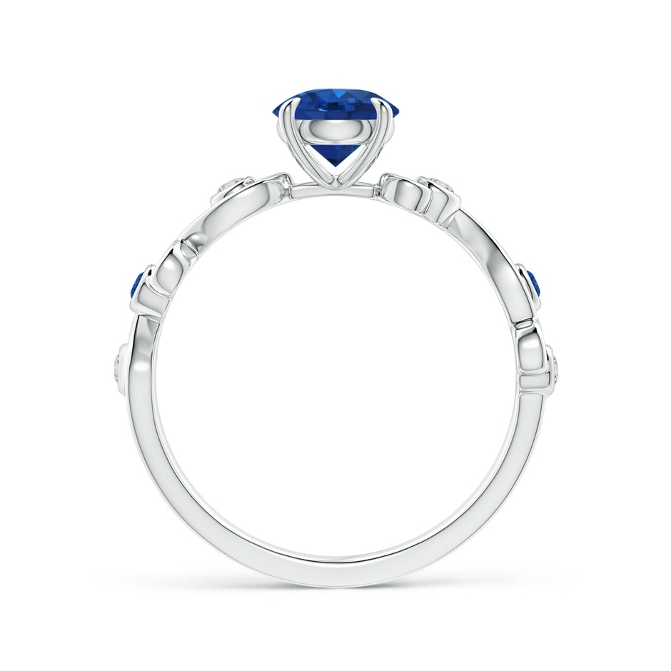 6mm AAA Blue Sapphire and Diamond Ivy Scroll Ring in White Gold side 1