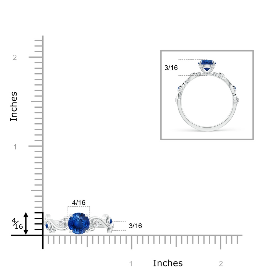 6mm AAA Blue Sapphire and Diamond Ivy Scroll Ring in White Gold ruler