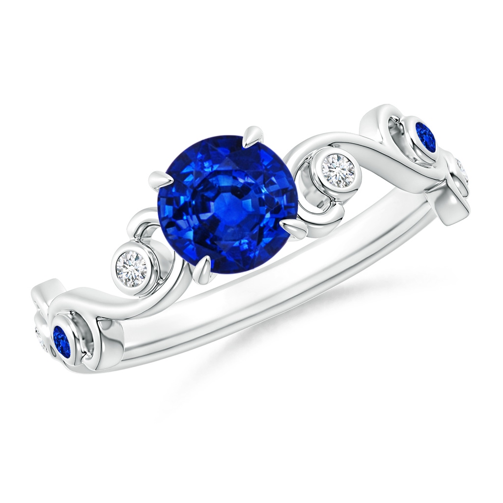 6mm AAAA Blue Sapphire and Diamond Ivy Scroll Ring in White Gold 