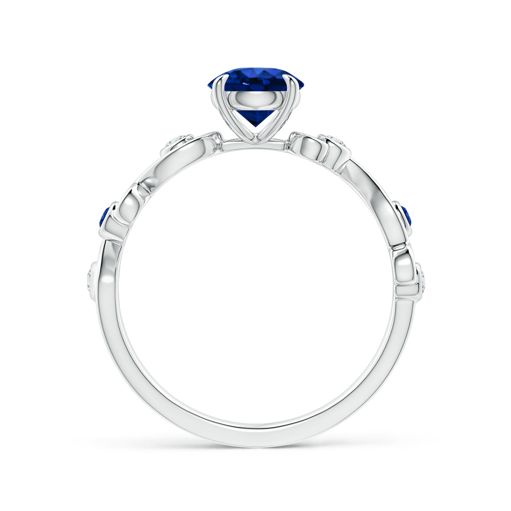 6mm AAAA Blue Sapphire and Diamond Ivy Scroll Ring in White Gold Side 1