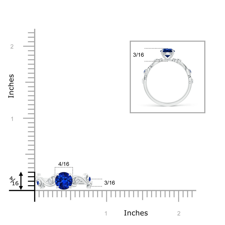 6mm AAAA Blue Sapphire and Diamond Ivy Scroll Ring in White Gold ruler