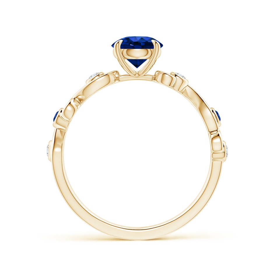 6mm AAAA Blue Sapphire and Diamond Ivy Scroll Ring in Yellow Gold side 1