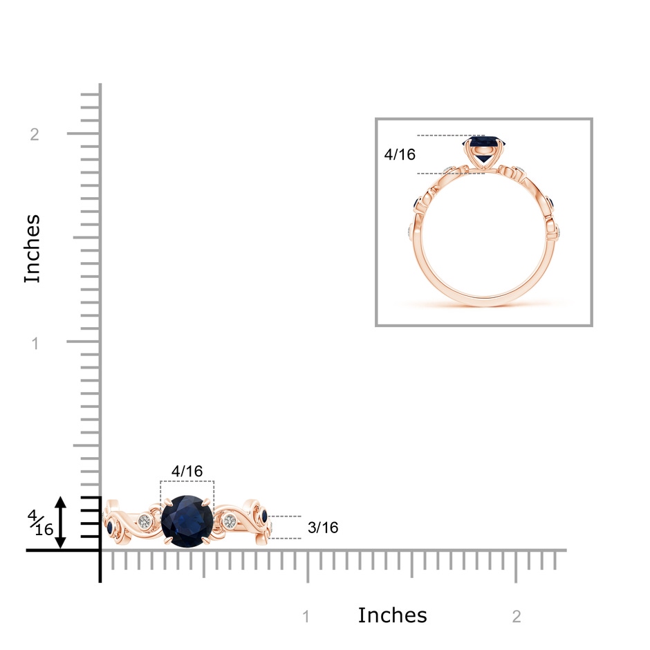 7mm A Blue Sapphire and Diamond Ivy Scroll Ring in Rose Gold ruler
