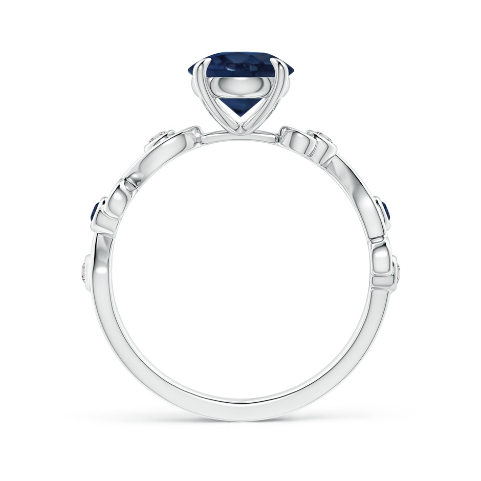 7mm AA Blue Sapphire and Diamond Ivy Scroll Ring in White Gold side 1