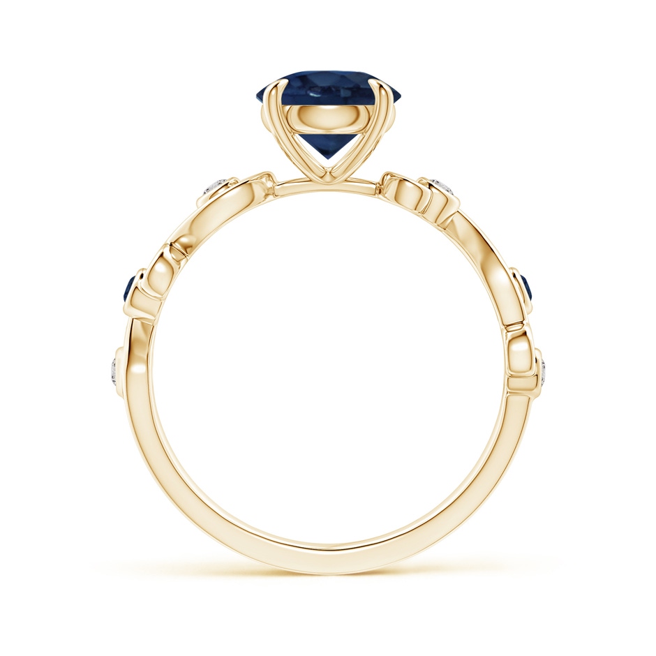 7mm AA Blue Sapphire and Diamond Ivy Scroll Ring in Yellow Gold side 1
