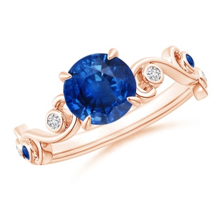 7mm AAA Blue Sapphire and Diamond Ivy Scroll Ring in 10K Rose Gold