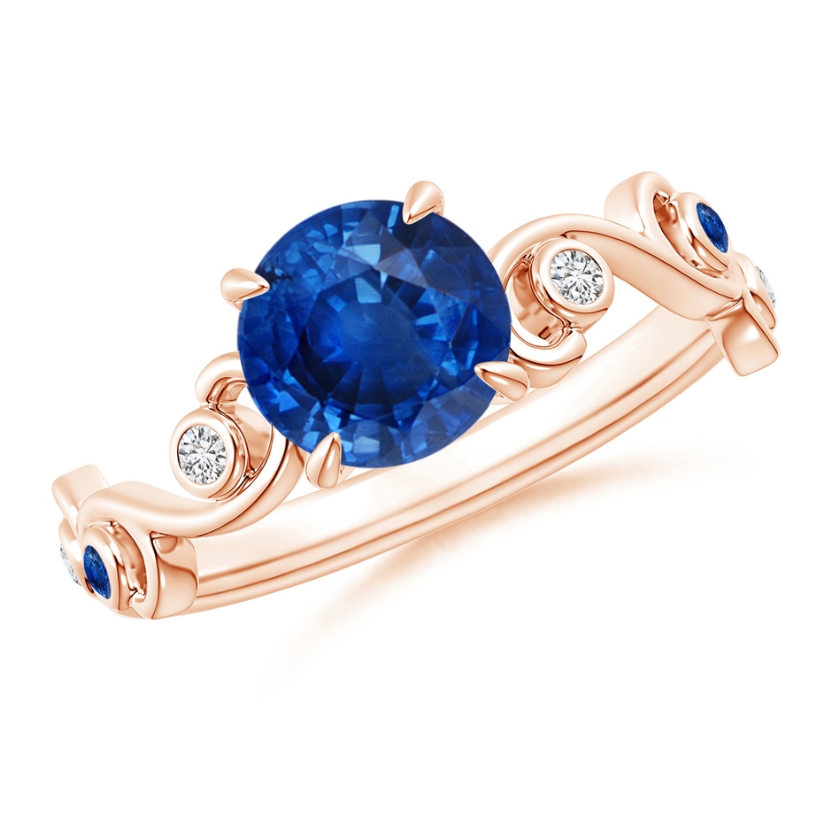 7mm AAA Blue Sapphire and Diamond Ivy Scroll Ring in Rose Gold 