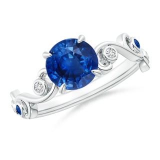 7mm AAA Blue Sapphire and Diamond Ivy Scroll Ring in White Gold